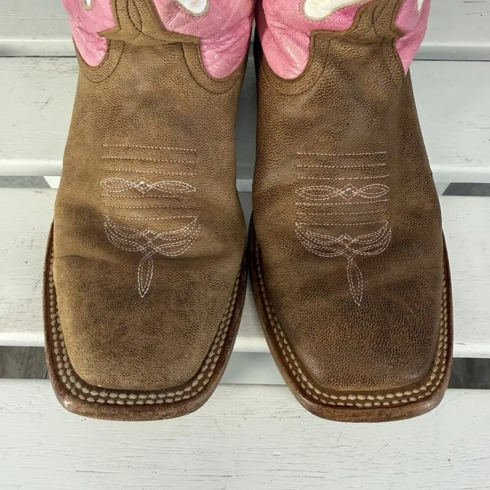 Anderson Bean Horse Power Western Boots Girls 3 Pink Floral Square Toe